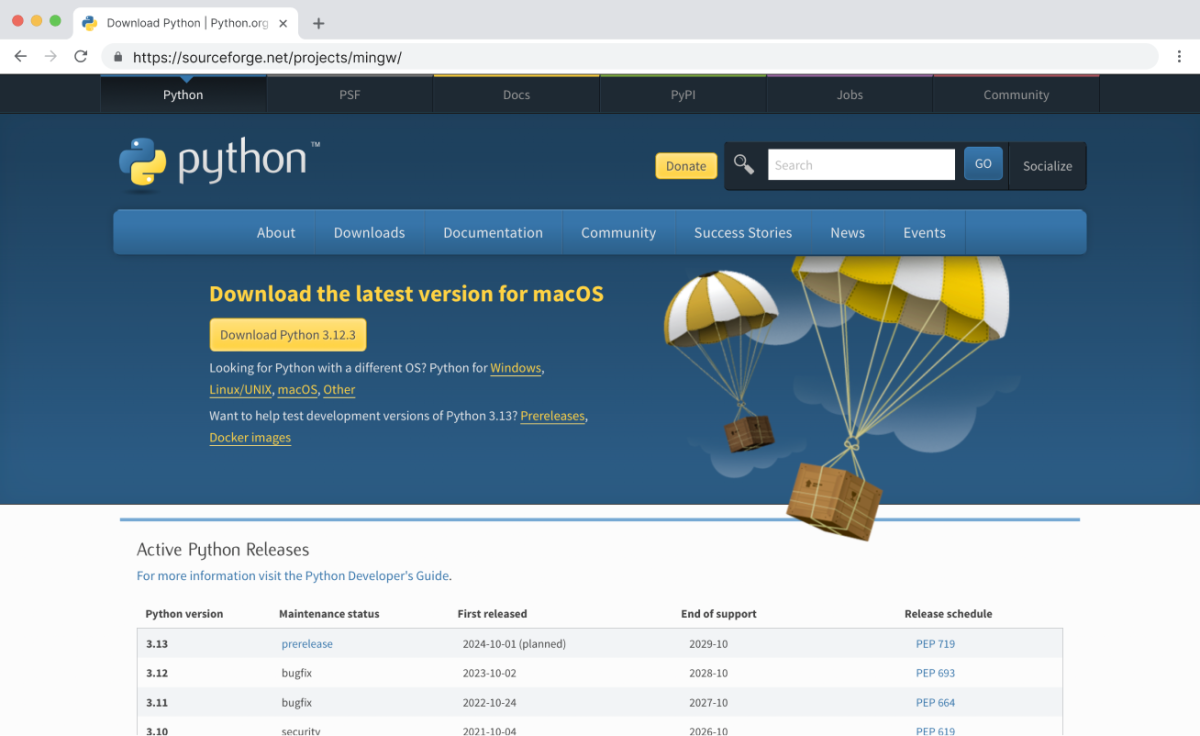 Mac uchun Python yuklab olish sahifasi