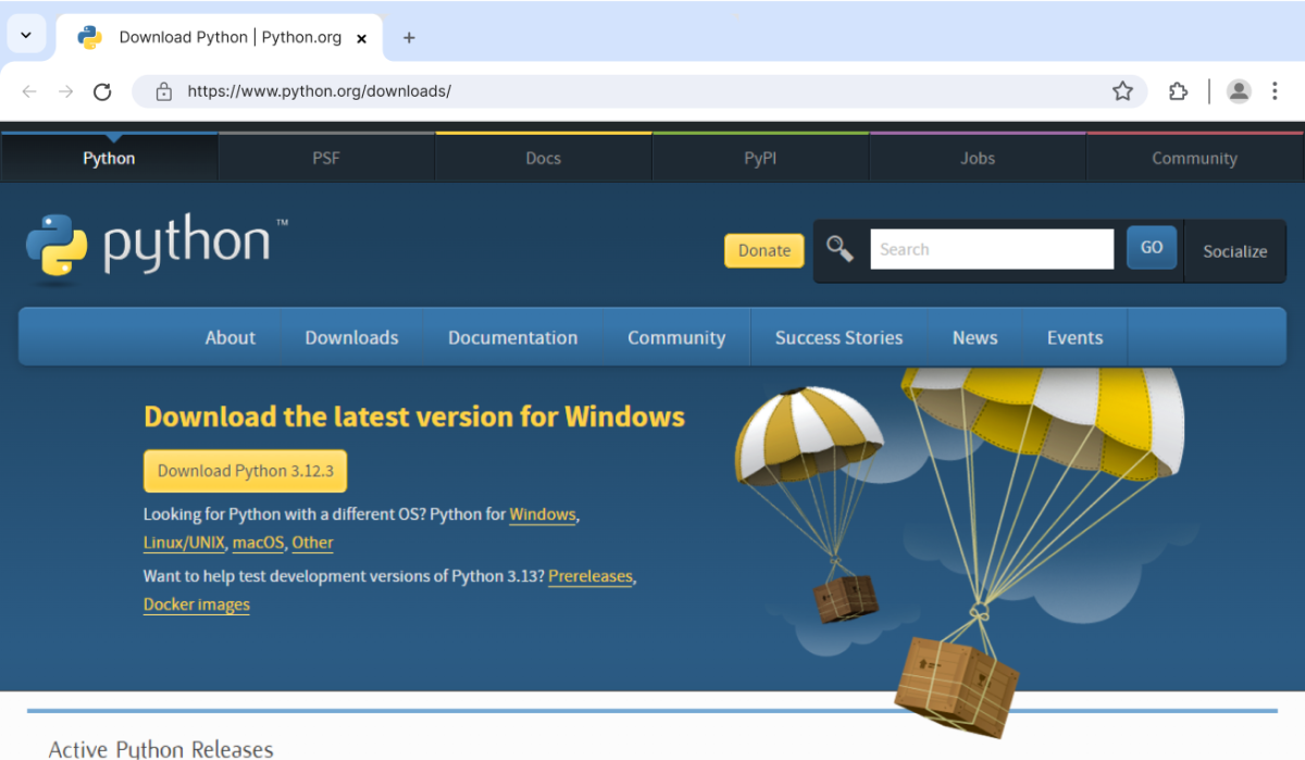 Python yuklab olish sahifasi